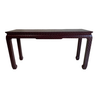 1970s Baker Furniture Hollywood Regency Chinoiserie Grass Cloth Console Table For Sale