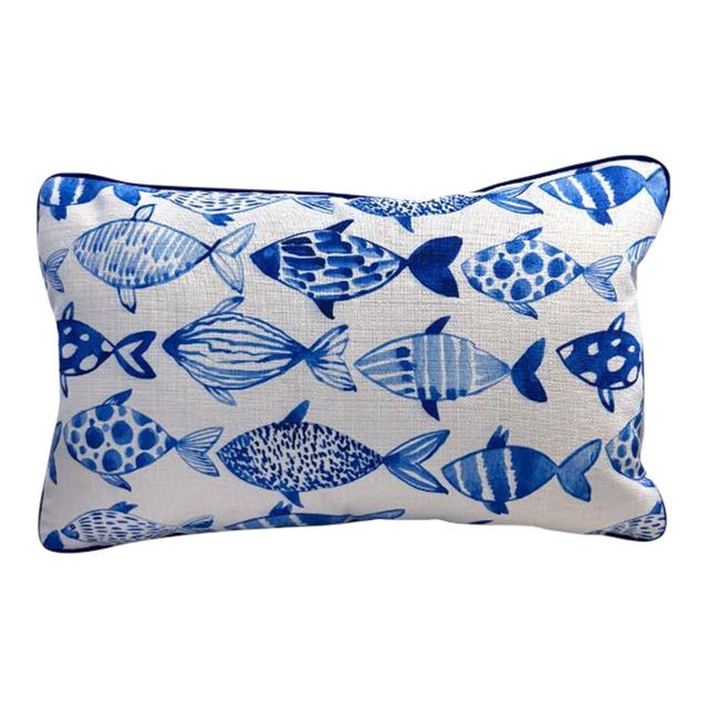 Single Indoor/Outdoor Fish Pattern Lumbar Pillow For Sale
