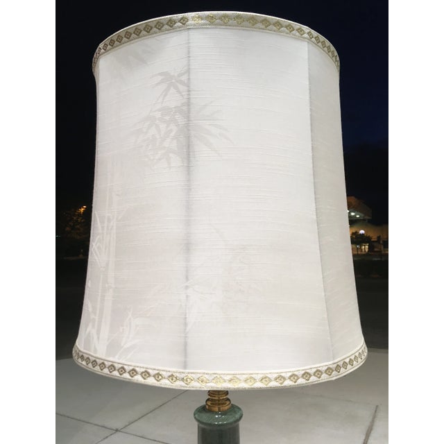 Pair of Japanese Bronze & Marble Column Table Lamps With Original Shades For Sale - Image 10 of 13