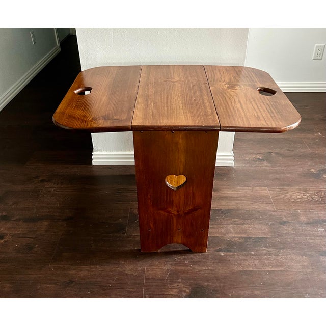 Farmhouse 1980s Vintage Handmade Solid Wood Expandable Side Table For Sale - Image 3 of 9