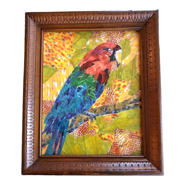 "Feathered Friend" Signed Original Contemporary Bird Collage, Framed For Sale