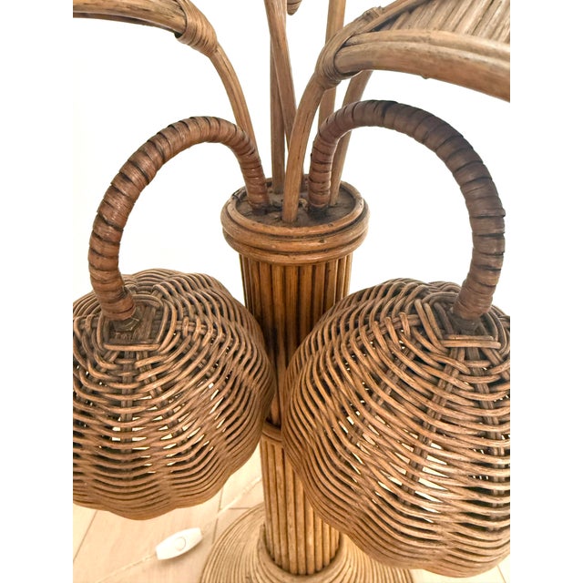 French Vintage Split Reed Palm Tree Table Lamp For Sale - Image 3 of 11