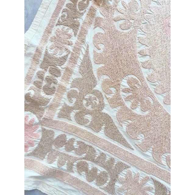 Suzani Wall Hanging Decor - Neutral Tan Uzbek Tablecloth, 4' X 4'4'' For Sale - Image 4 of 9