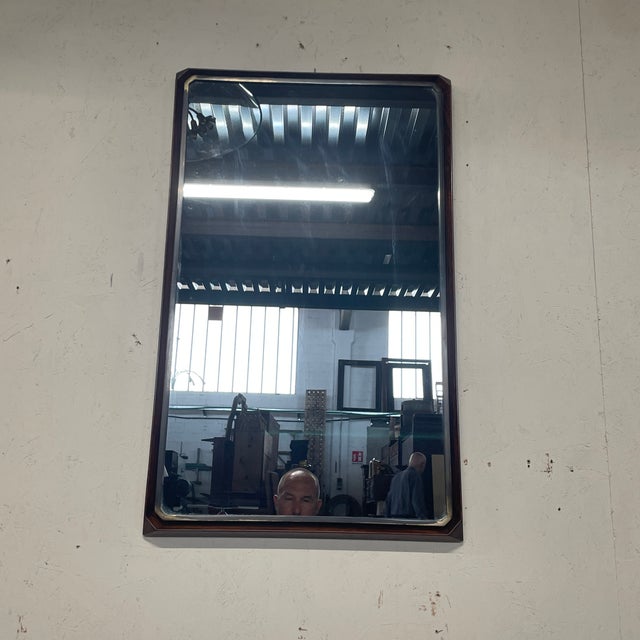 Rectangular Wall Mirror with Wooden and Brass Frame, 1950s For Sale - Image 4 of 10