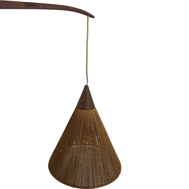 Teak Sisal and Brass Arc Swing Wall Lamps attributed to Temde, Switzerland, 1960s, Set of 2 For Sale - Image 17 of 18