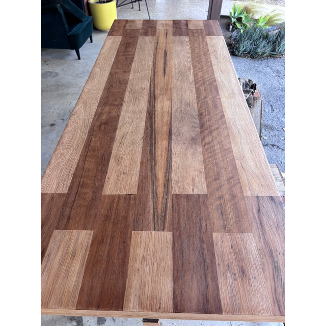 Organic Modern Minimalist Mid Century Lane Brutalist Platform Coffee Table Interlocking Contrasting Inlayed Top and Slab Base For Sale - Image 10 of 12