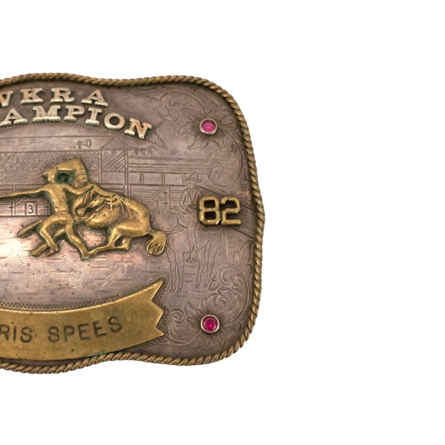 Modern Vintage 1982 Montana Silversmiths Sterling Silver Wkra Champion Belt Buckle For Sale - Image 3 of 8
