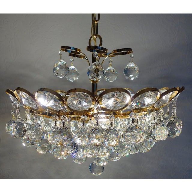 Brass and Rainbow Lead Crystal 8-Light Chandelier from Palwa, 1960s For Sale - Image 10 of 12