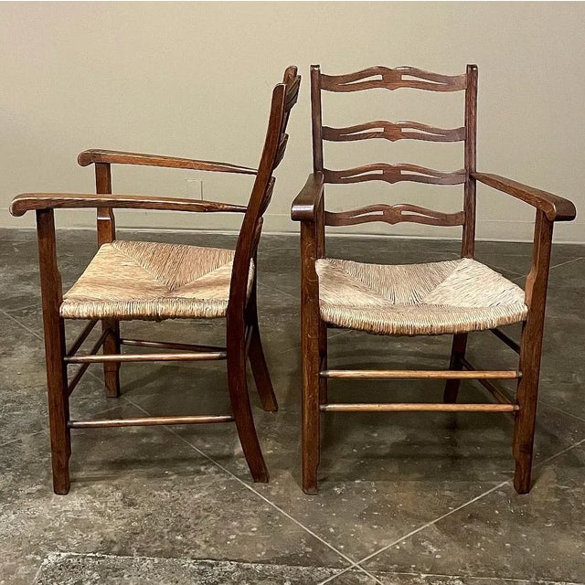 Set of 6 Country French Dining Chairs With Rush Seats Includes 2 Armchairs For Sale In Dallas - Image 6 of 13