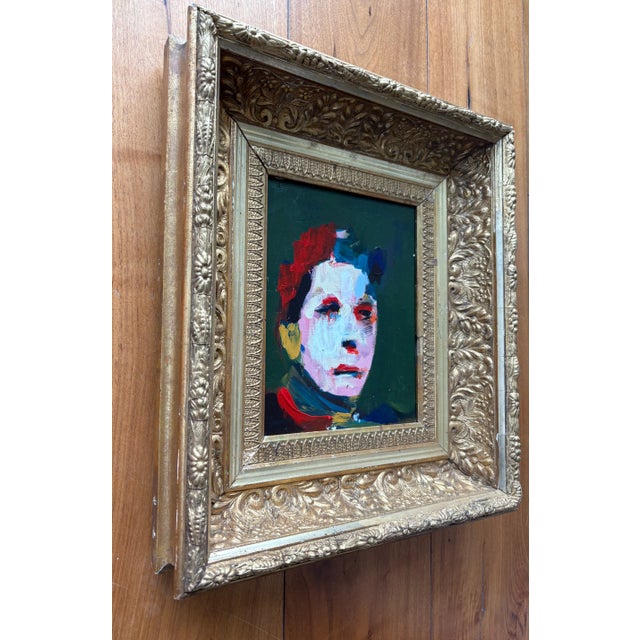 Green 2025 Abstract Oil Portrait Painting in Vintage French Frame For Sale - Image 8 of 12
