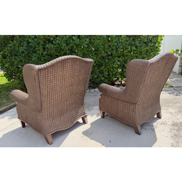 Wood Vintage Lane Venture Excursions Sculptural Rattan Wingback Armchairs, Pair For Sale - Image 7 of 16
