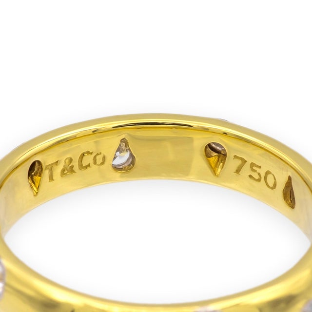 Contemporary Tiffany & Co. 18k Yellow Gold + Platinum Etoile Diamond Band Ring Size 5.5 For Sale - Image 3 of 6