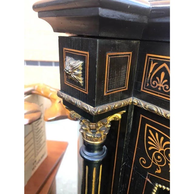 Antique Victorian Style Partial Ebonized Inlaid Wood Side Cabinet For Sale - Image 10 of 12