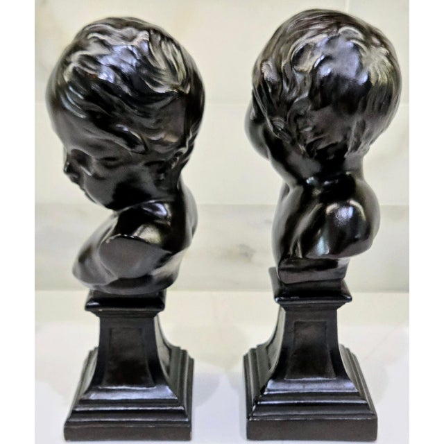 French Country Vintage Alva Studios Pair of French Neoclassical Child Bust Sculptures, Met Museum Reproductions For Sale - Image 3 of 13