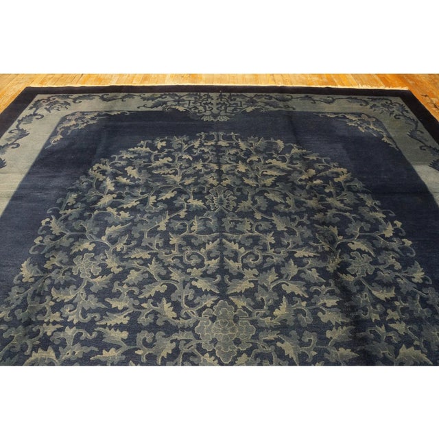 A Beautiful Blue Field and Elegant Floral Light Blue Medallion Antique Chinese Peking Rug For Sale - Image 10 of 12
