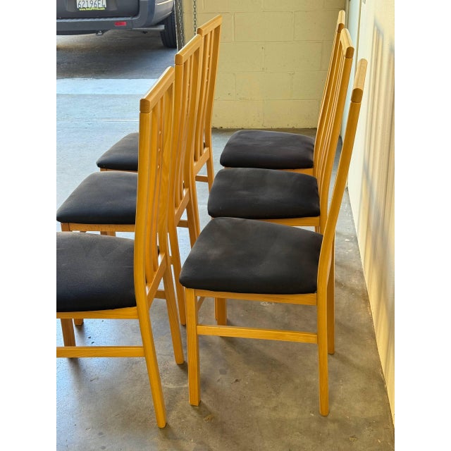 Mid 20th Century Italian Dining Chairs by Ims SRL - Maple Wood & Black Upholstery - Set of 6 For Sale In Los Angeles - Image 6 of 10