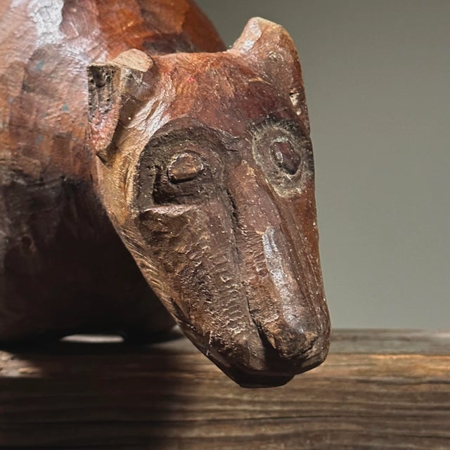 Brown Antique Hand Carved Folk Art Howling Dog Sculpture For Sale - Image 8 of 11