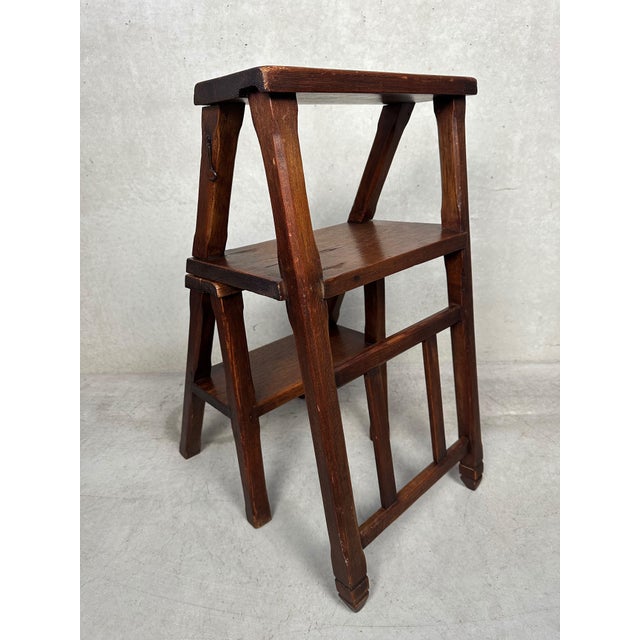 Brown Vintage Library Step Stool, 1920s For Sale - Image 8 of 14