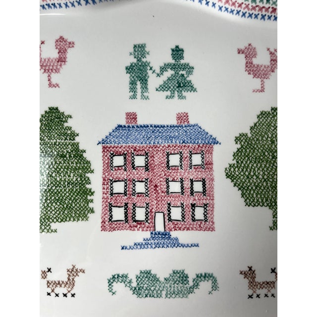 Rectangular Ceramic Platter With Handpainted Home by Louise Mathis 1983 For Sale - Image 4 of 5