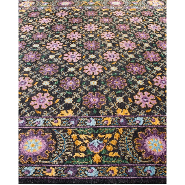 Solo Rugs Suzani Hand-Knotted Area Rug - Black, 8' 2" x 10' 2" For Sale - Image 4 of 8