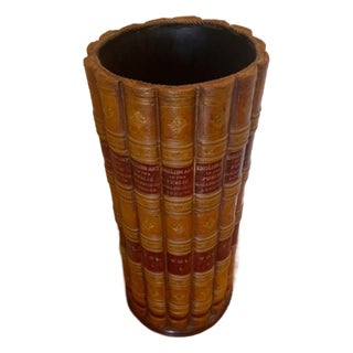 Trompe l'Oeil Leather Book Umbrella Stand or Waste Basket For Sale