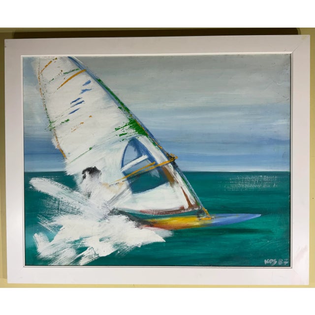 Sailing Along the Seashore , Oil Painting on Canvas For Sale - Image 9 of 12