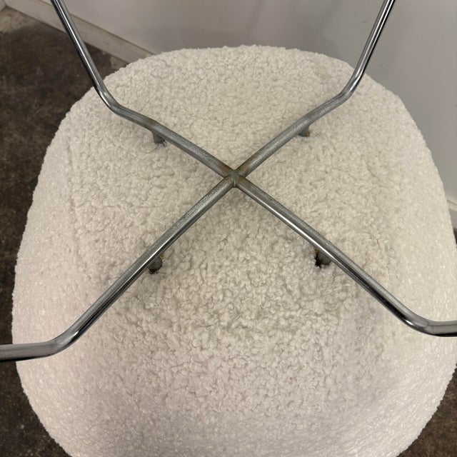 Pair of Arne Jacobsen Pot Chairs Reupholstered in Faux White Shearling For Sale - Image 11 of 12