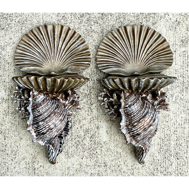 Vintage Silvered Clam Shell Brackets - A Pair For Sale - Image 11 of 12
