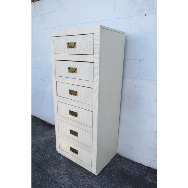 Hollywood Regency Late 20th Century Hollywood Regency Painted Woven Wicker Tall Narrow Lingerie Jewelry Chest For Sale - Image 3 of 13