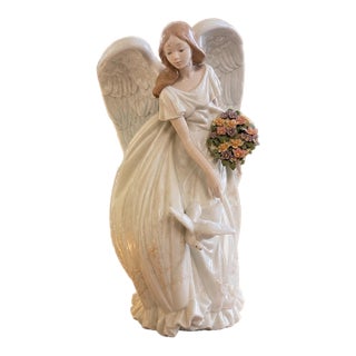 Lladro' Flowers of Peace Limited Edition Angel With Dove & Floral Bouquet For Sale