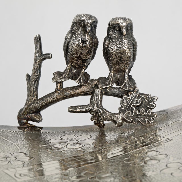 Victorian Silverplate Card Receiver Owls Derby Circa 1882 For Sale - Image 9 of 11