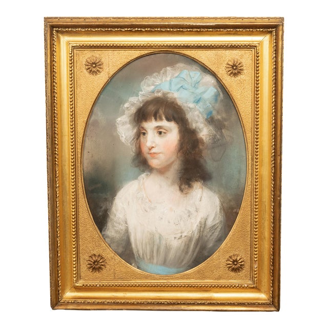 18th Century Pastel Portrait Painting Young Girl by John Russell Ra 1789, Framed For Sale