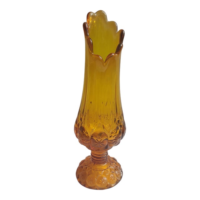 1966 Kanawha Amber Moon and Stars Glass Swung Vase For Sale