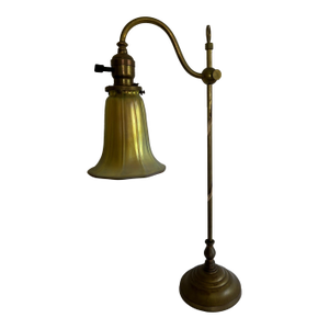 1930s Adjustable Brass Table Lamp With Tiffany Style Shade