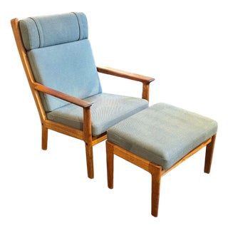 Danish MCM Oak Chair and Ottoman For Sale