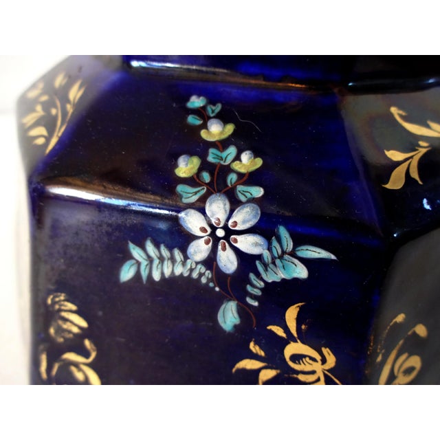 Antique Mason's Staffordshire Ironstone Mazarine Cobalt Blue Pitcher W/ Enamel & Gilt Floral Sprigs Serpent "Hydra" Handle 1813-1820 For Sale - Image 12 of 13