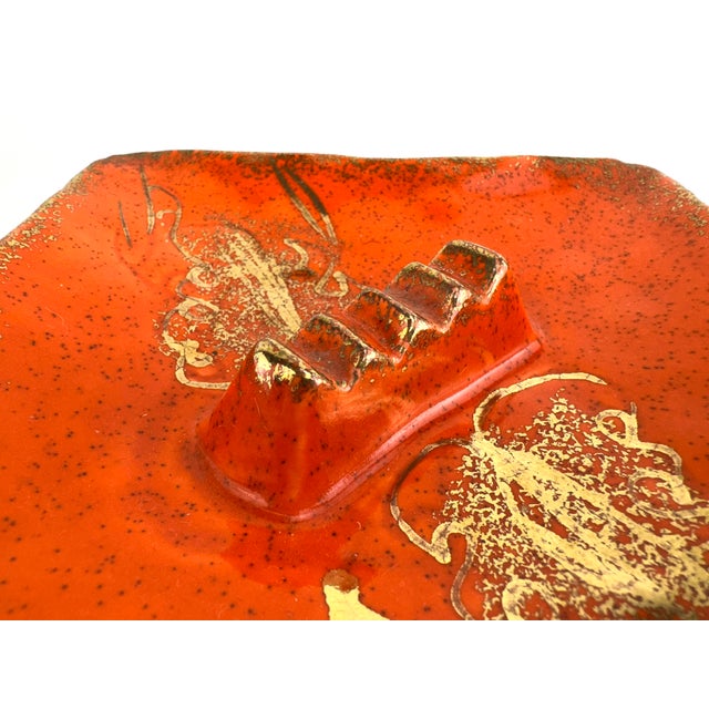 1960s Mid 20th Century Japanese Orange Glaze Ceramic Catchall For Sale - Image 5 of 9