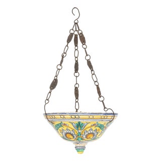 Italian Majolica Sunflower Motif Hanging Planter For Sale