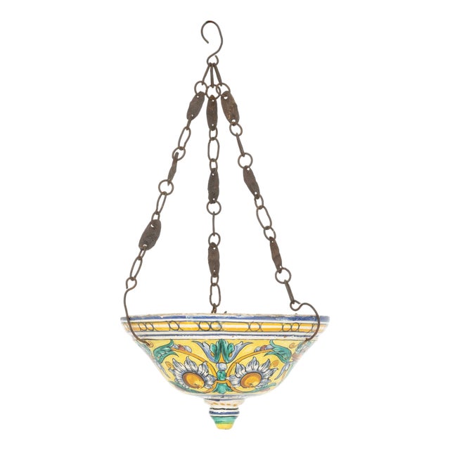 Italian Majolica Sunflower Motif Hanging Planter For Sale