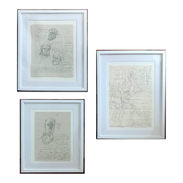 Group of Three Works on Paper by Jose Luis Cuevas, framed For Sale