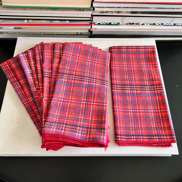 1980s Vintage Red Plaid Cotton Napkins, Set of 9 - Ralph Lauren Style For Sale - Image 5 of 7