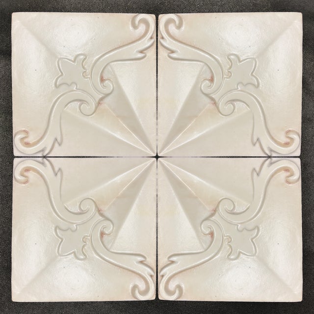 4-3/4" x 4-3/4" Nobelesse decorative and dimensional ceramic tile with an off-white glaze and a glossy finish. Tiles are...