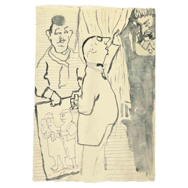 Mino Maccari, The Painter, Mixed Media, 1956 For Sale