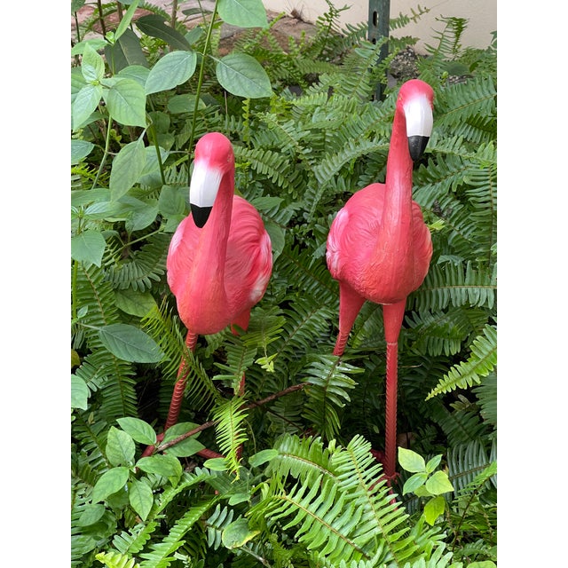 Safari Vintage Coastal Resin Sculptures of Pink Flamingo Pair For Sale - Image 3 of 4