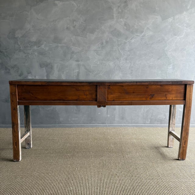 Late 20th Century Vintage Elm Console With Patina Finish and 4 Drawers For Sale - Image 5 of 14