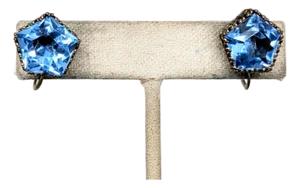 Vintage Signed e.a. Bliss (Early Napier) Faux-Aquamarine Screw Back Earrings- 2 Pieces