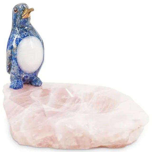 Italian Lapis Lazuli, Rose Quartz, Brass Penguin Vide Poche For Sale - Image 9 of 9