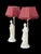 1940s Pair of Lamps White Porcelain Figurines With Custom Pinstriped Shades For Sale - Image 15 of 16