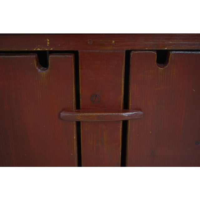 Country Red Paint Decorated Step Back Cupboard Hutch For Sale - Image 13 of 15