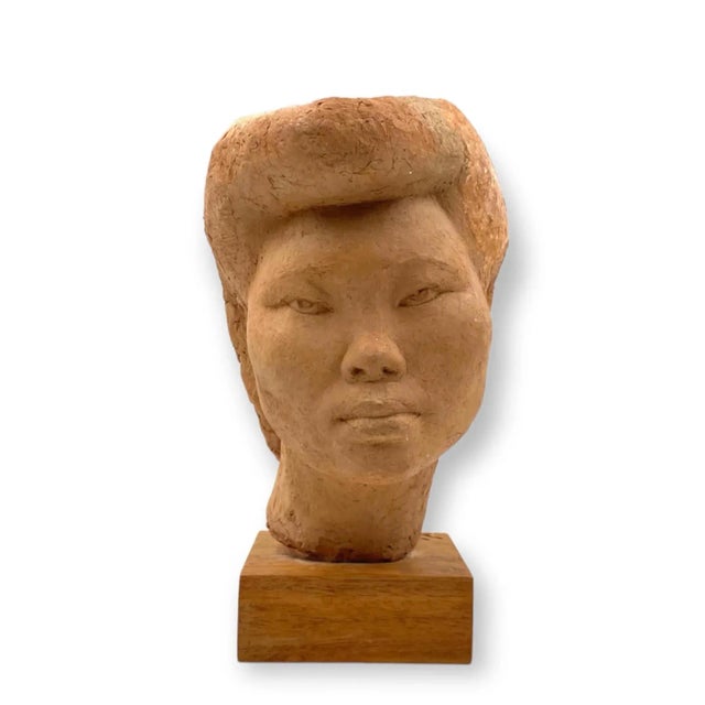 Willy Gordon, Terracotta Japanese Girl Akito Head Sculpture, France 1940s For Sale - Image 13 of 13
